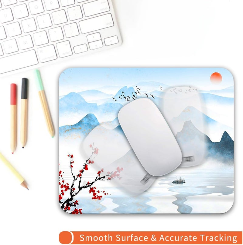 Armanza Square Mouse Pad Ink Painting Landscape, Personalized Premium-Textured Custom Mouse Mat Design, Washable Mousepad Cloth, Non-Slip Rubber Base Computer Mouse Pads for Wireless Mouse - Image 4